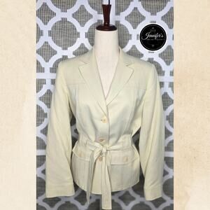 Talbots Petites Cream Italian Linen Blend Belted Blazer Size 12